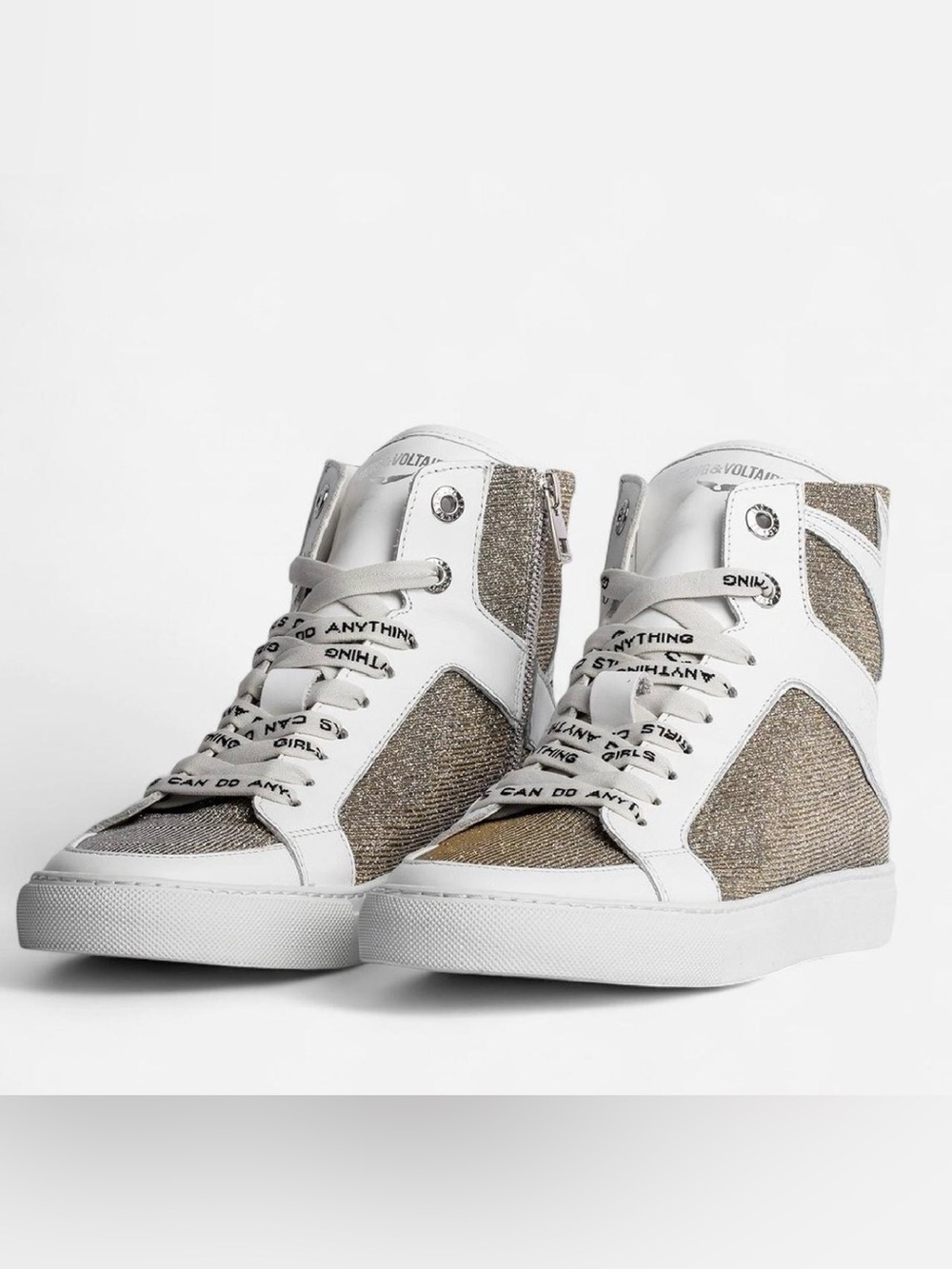 Zadig & Voltaire High-Top Glitter Sneakers - Silver & Gold